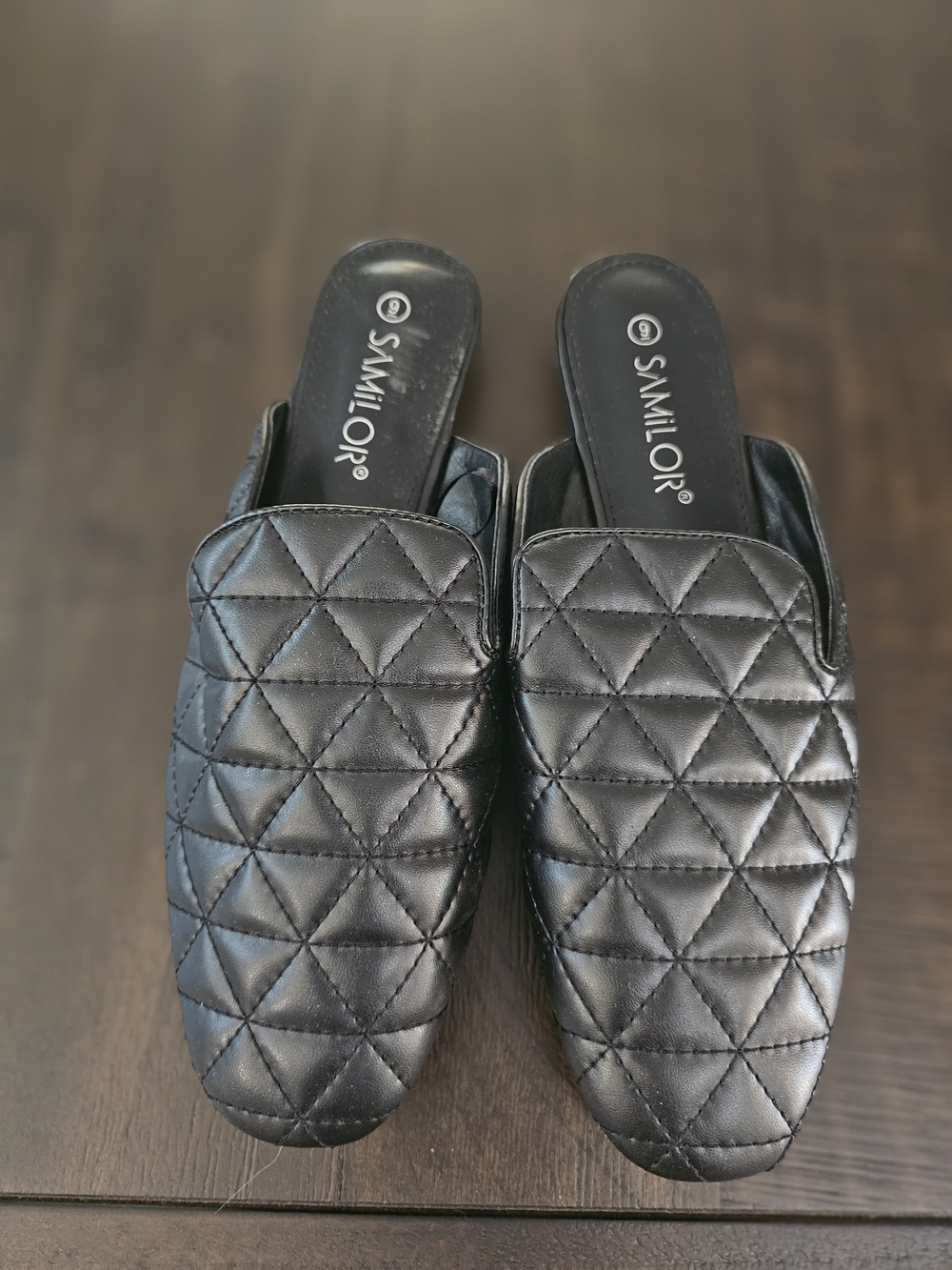 Quilted Black Slip-On Mules